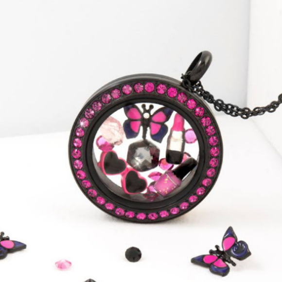 Medium Black Living Locket Face Fuchsia Crystals - Picture 3 of 5